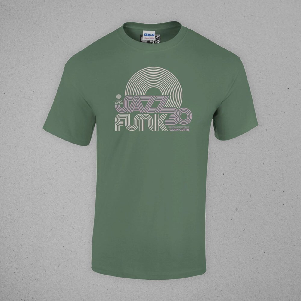 Colin Curtis Jazz Funk 30 T-Shirt fronton green shirt